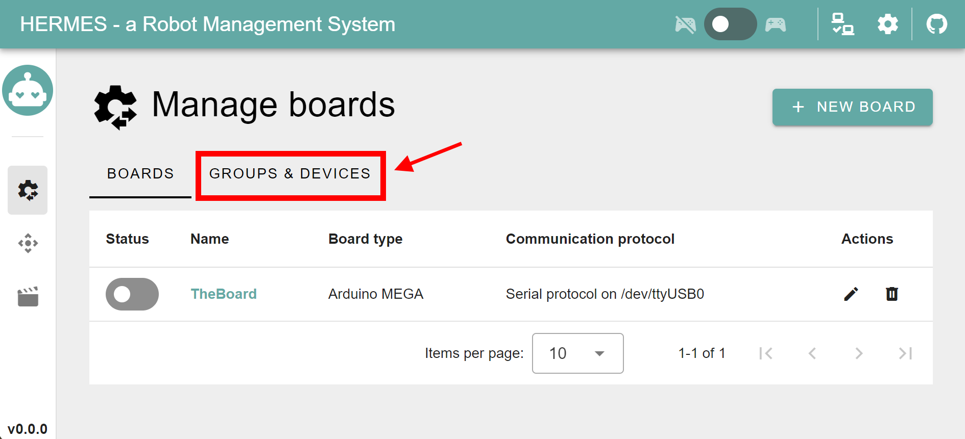 Groups configuration panel