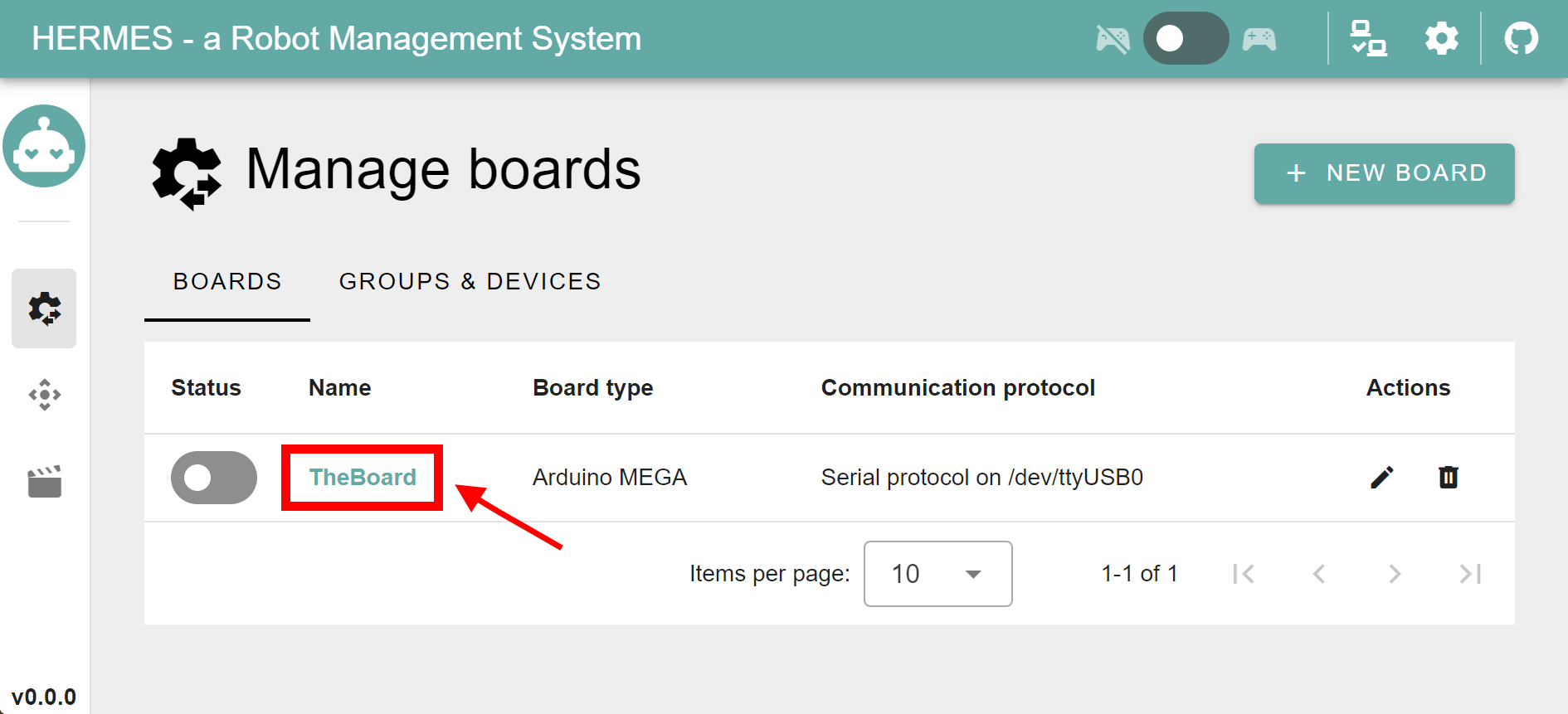 Click on a board to configure its Device(s)