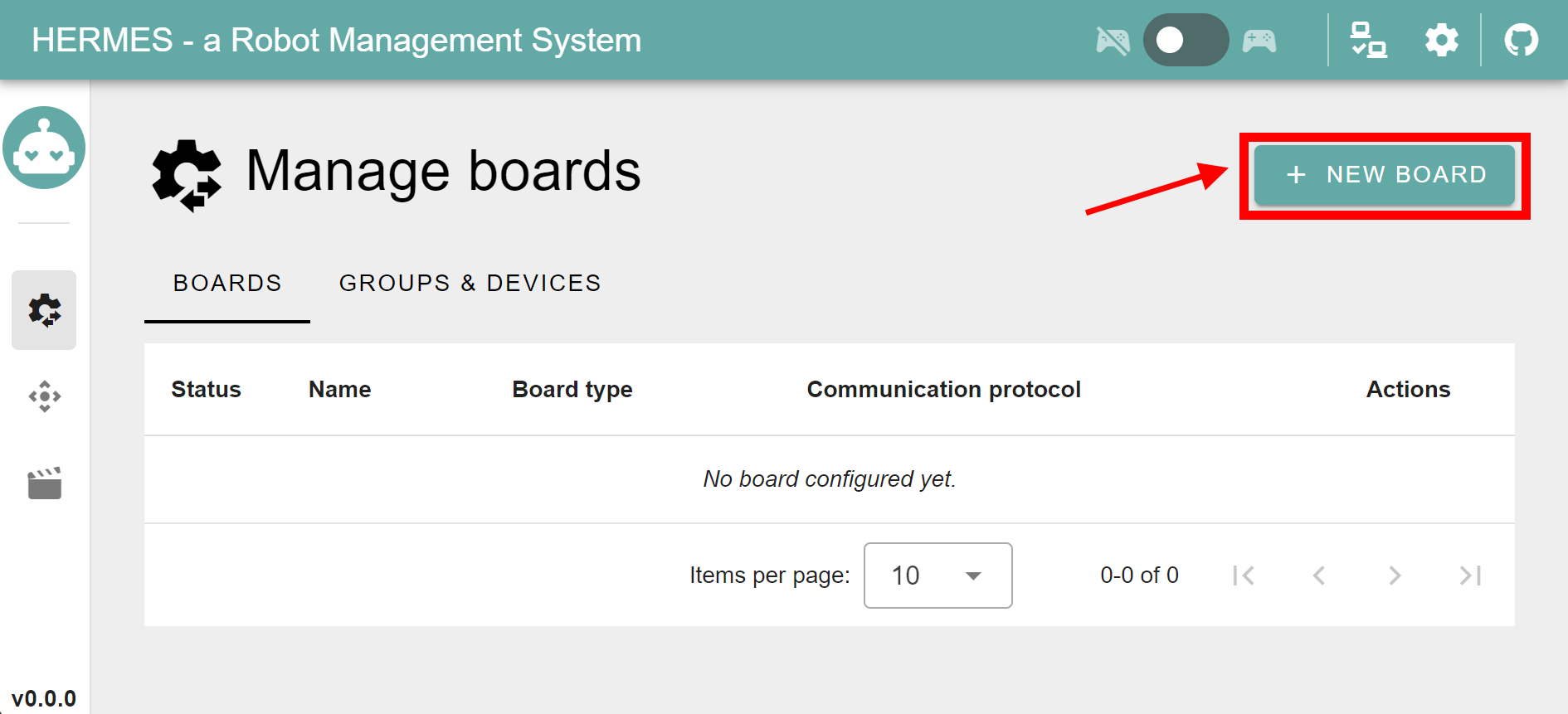 'New Board' button